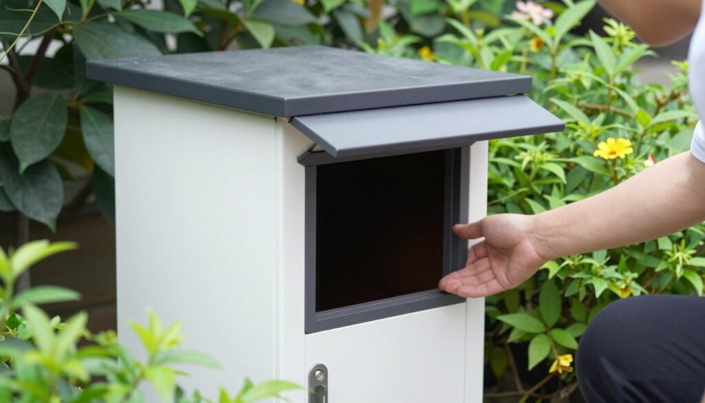 Łatwy dostęp do zamaskowanej studzienki w ogrodzie Łatwy dostęp do zamaskowanej studzienki w ogrodzie