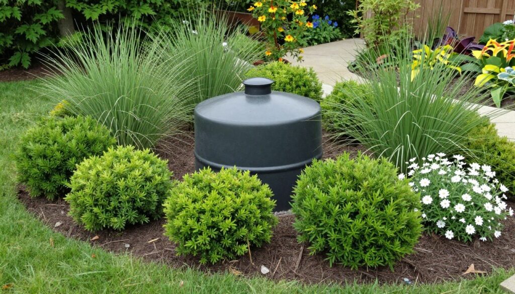 Maskowanie szamba w ogrodzie przy pomocy kompozycji roślinnej Maskowanie szamba w ogrodzie przy pomocy kompozycji roślinnej