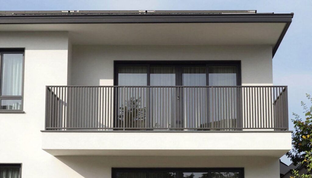 Nowoczesny balkon z murkiem zamiast balustrady idealnie dopasowany do stylu domu