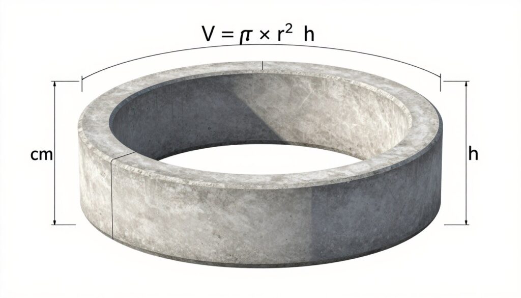 Schemat obliczania pojemności kręgu betonowego z oznaczonymi wymiarami