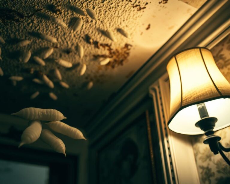 białe larwy w domu na suficie