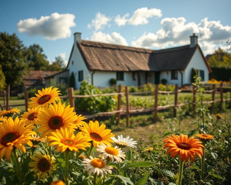 stylu wiejskim ogród przed domem na wsi